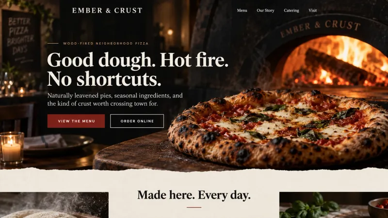 Ember and Crust pizza website design concept