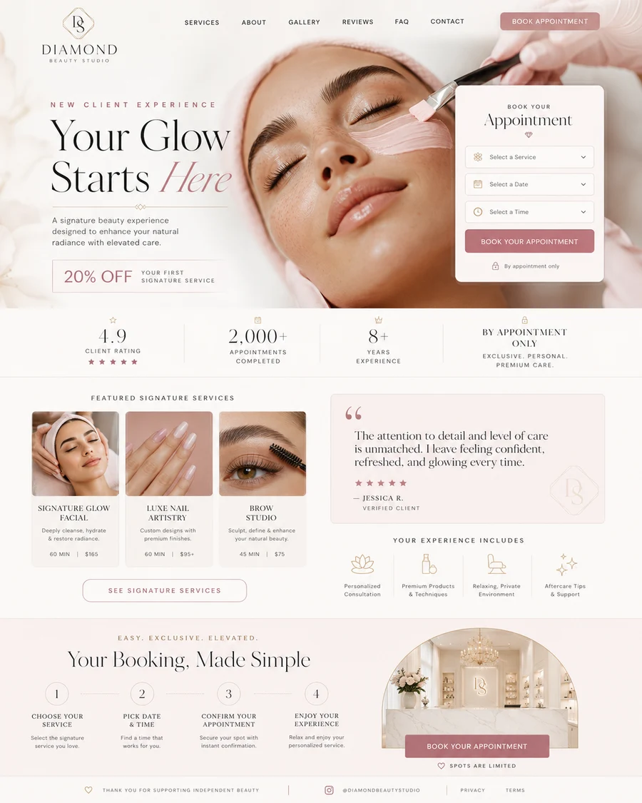 Diamond Beauty landing page design concept