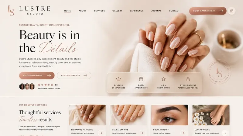 Lustre Studio beauty website design concept